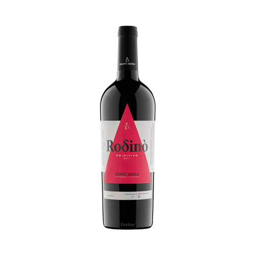 Italiaanse rode wijn van Conti Zecca, Rodino Primitivo, van het jaartal 2018, voor Fevino