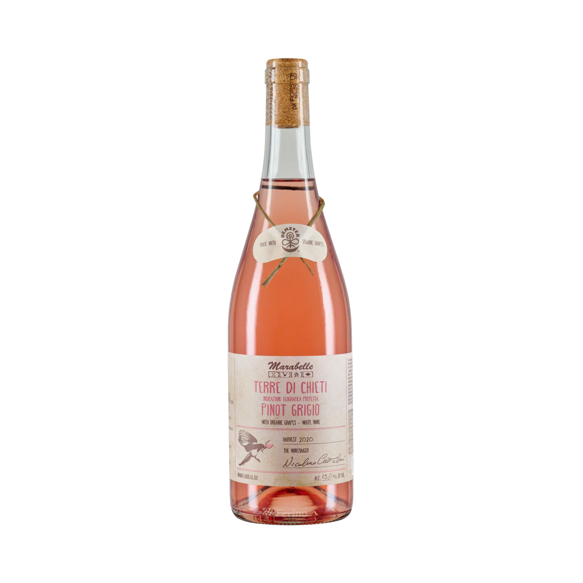 Italiaanse licht rosé wijn van Fabulas Terre di Chieti, Marabelle Pinot Grigio Bio, van het jaartal 2022, voor Fevino