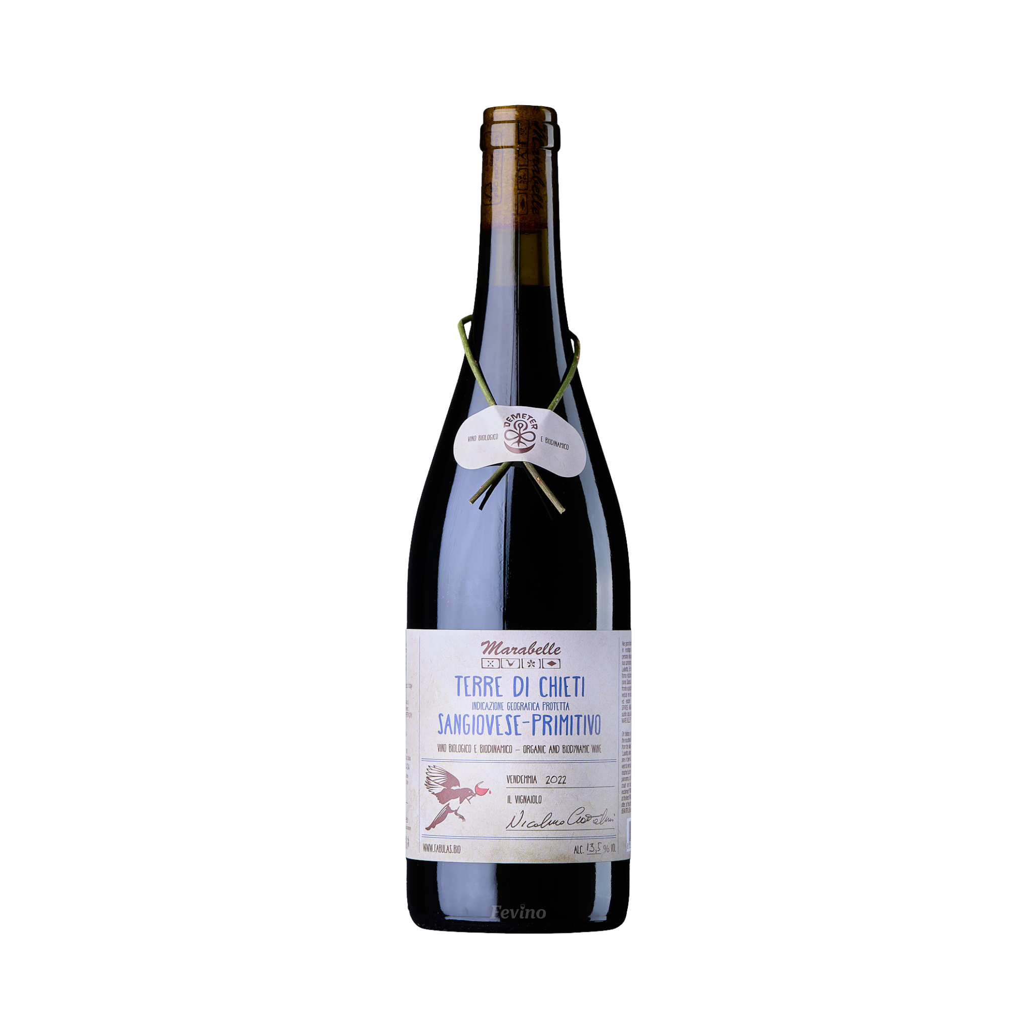 Italiaanse rode wijn van Fabulas Terre di Chieti, Marabelle Sangiovese - Primitivo Bio, van het jaartal 2023, voor Fevino