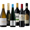 De afbeelding van verschillende premium wijnen voor de selectie premium box, bestaande uit 6 verschillende premium wijnen, voor Fevino