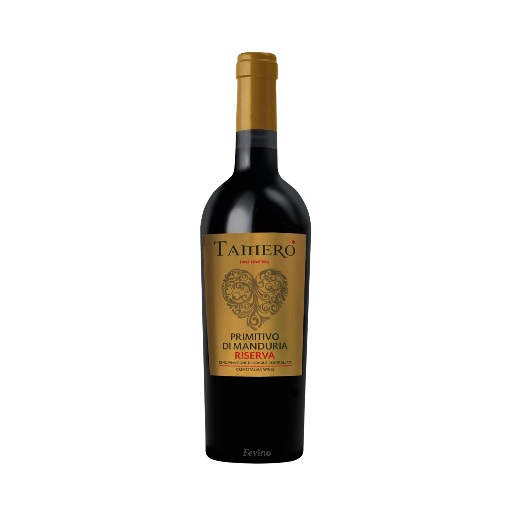 Italiaanse rode wijn van Tamero, Primitivo di Manduria Riserva, van het jaartal 2018, voor Fevino