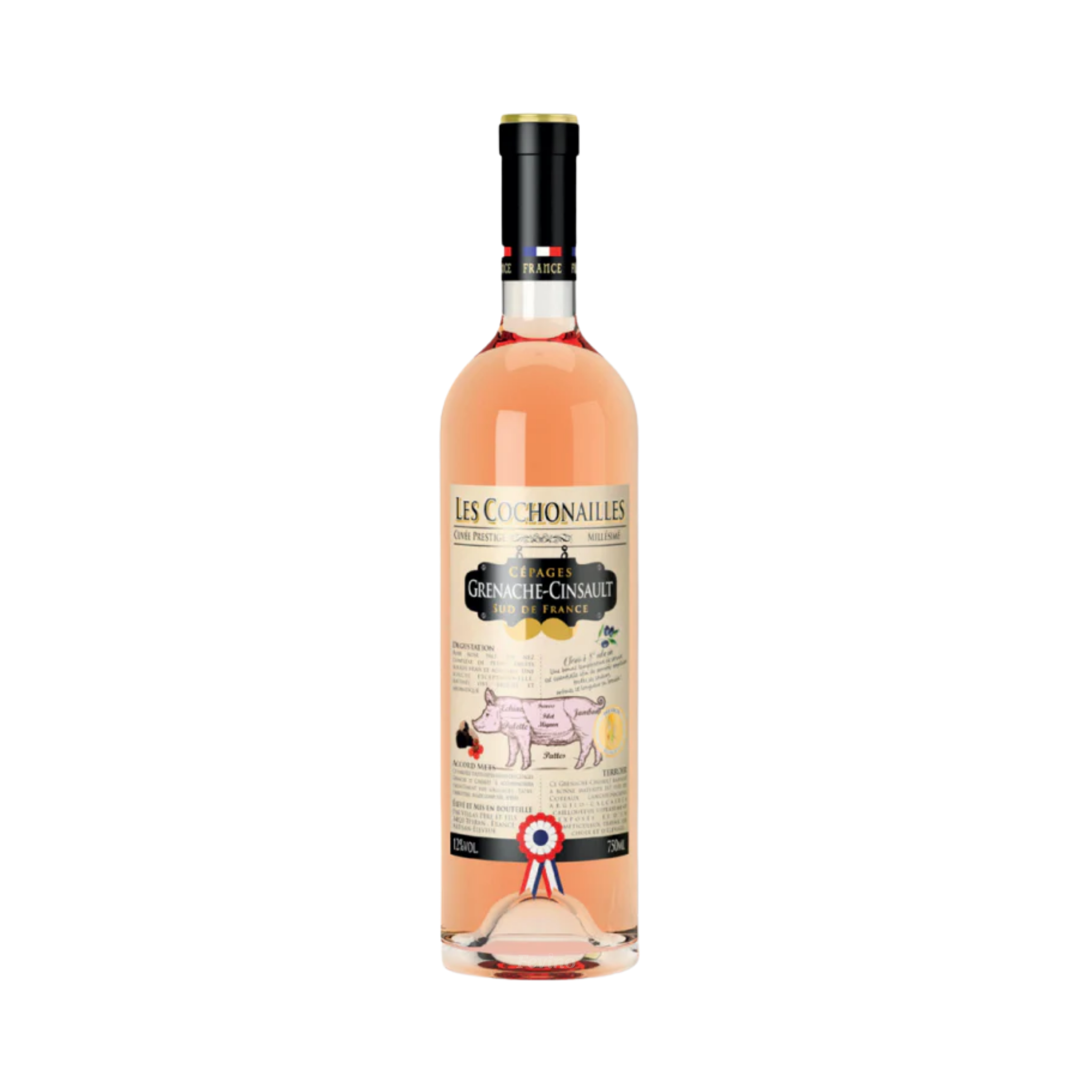 Franse rosé wijn van Vignobles Vellas, Les Cochonnailles, van het jaartal 2022, voor Fevino